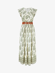 Robe longue à imprimé fantaisie et mosaïque - Kaki - 1