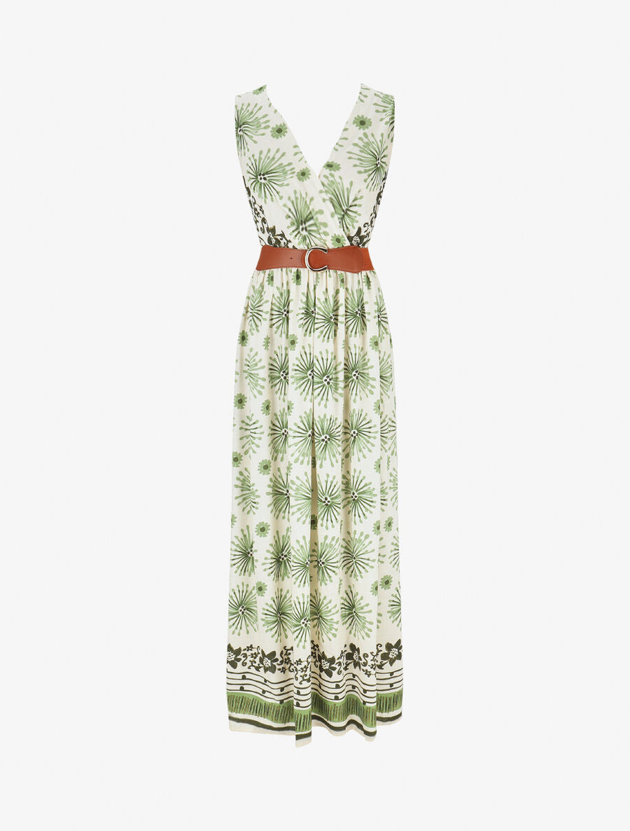Robe longue sans manches à imprimé fantaisie - Kaki - 1