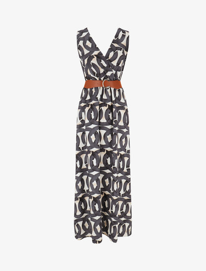 Robe longue sans manches à imprimé graphique - Bleu nuit - 1