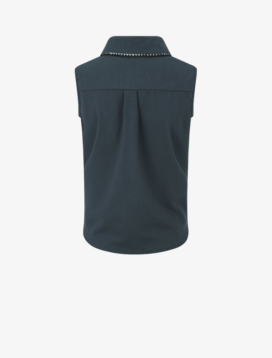 Chemise en lin sans manches à noeud - Bleu pétrole - 2