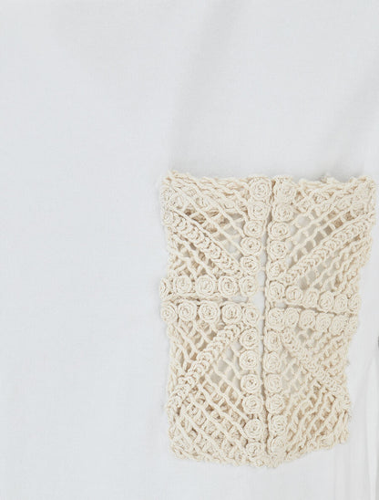 Top en coton à empiècements crochet - Blanc - 3
