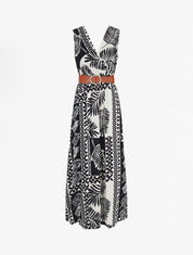 Robe longue sans manches feuilles graphiques - Marine - 4