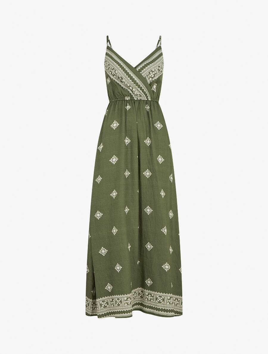 Robe longue à fines bretelles à imprimé fantaisie - Vert - 1
