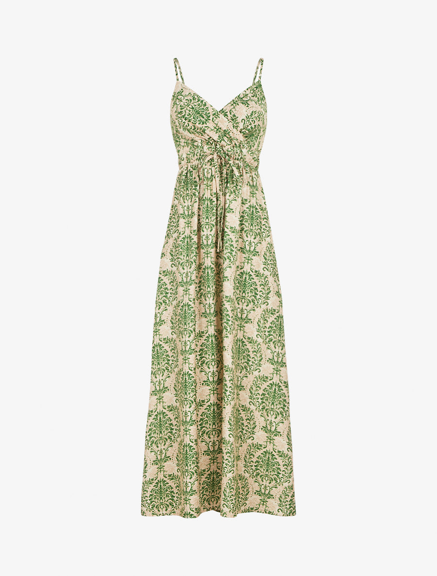 Robe longue à fines bretelles imprimé floral arabesque - Vert - 1
