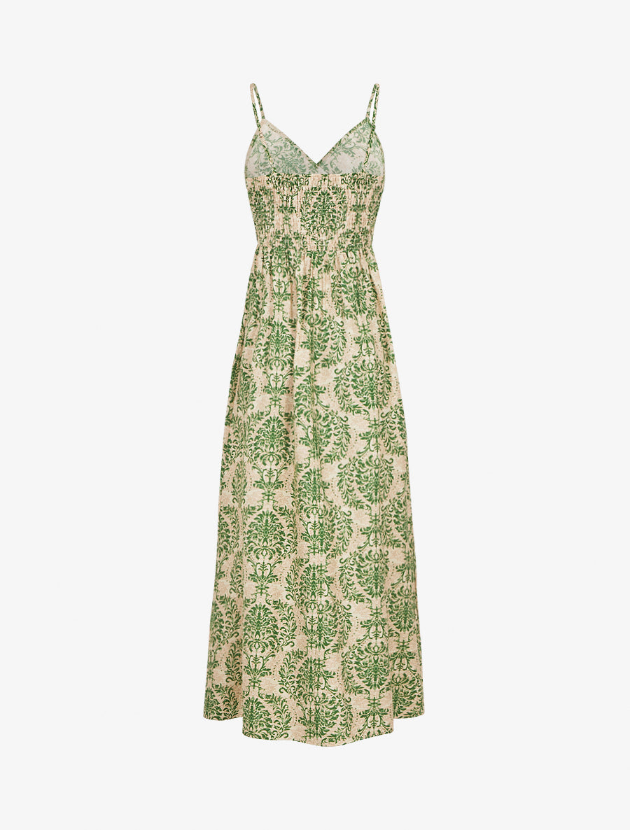 Robe longue à fines bretelles imprimé floral arabesque - Vert - 2