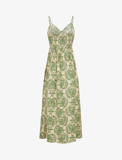 Robe longue à fines bretelles imprimé floral arabesque - Vert - 2