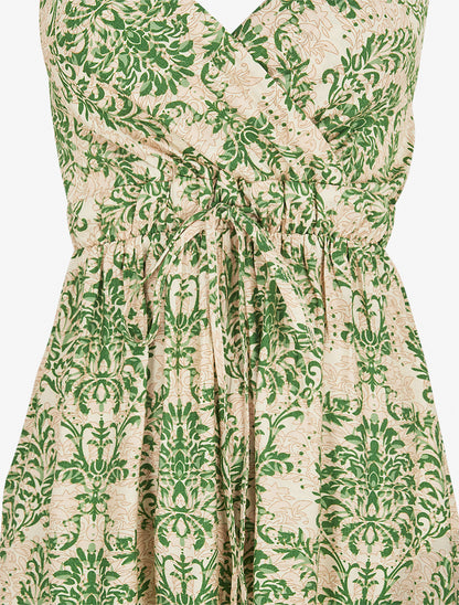 Robe longue à fines bretelles imprimé floral arabesque - Vert - 3