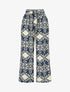 Pantalon imprimé ikat à taille haute élastiquée - Marine - 1