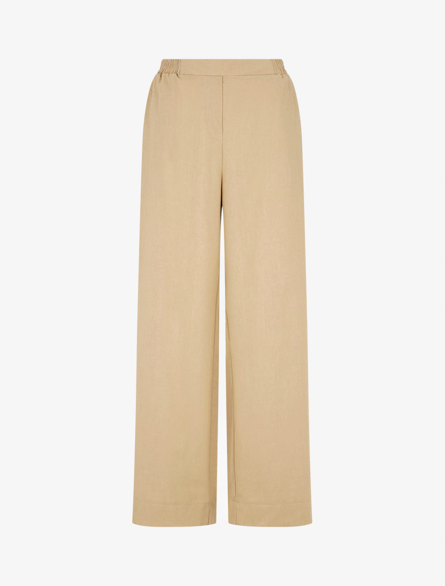 Pantalon uni droit effet lin - Beige - 1