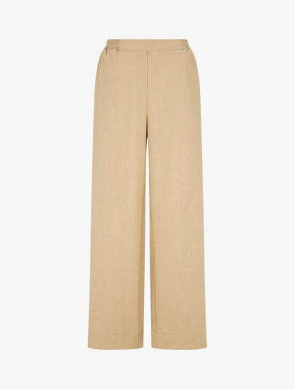 Pantalon uni droit effet lin - Beige - 1