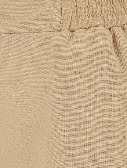 Pantalon uni droit effet lin - Beige - 3