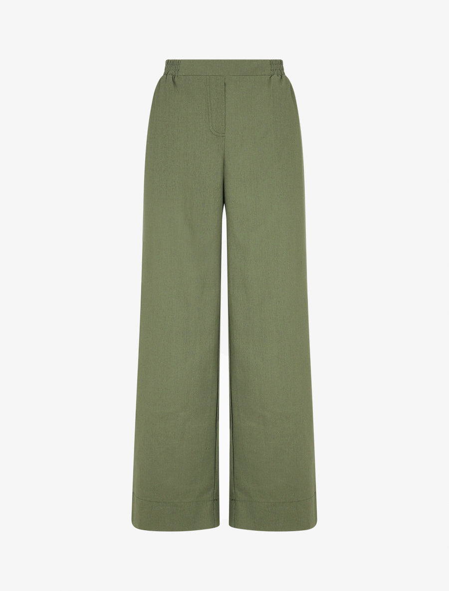 Pantalon uni droit effet lin - Kaki - 1