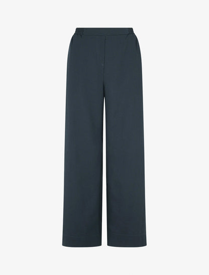 Pantalon uni droit effet lin - Bleu pétrole - 1