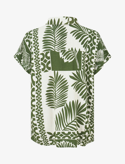 Chemise ample manches courtes imprimé tropical - Kaki - 2