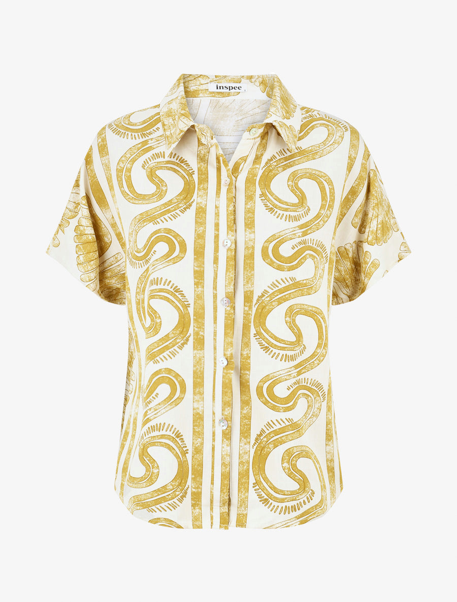 Chemise ample manches courtes imprimé fantaisie - Jaune - 1