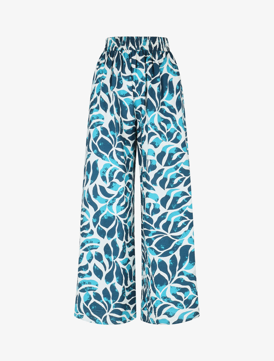 Pantalon droit imprimé abstrait - Bleu canard - 1