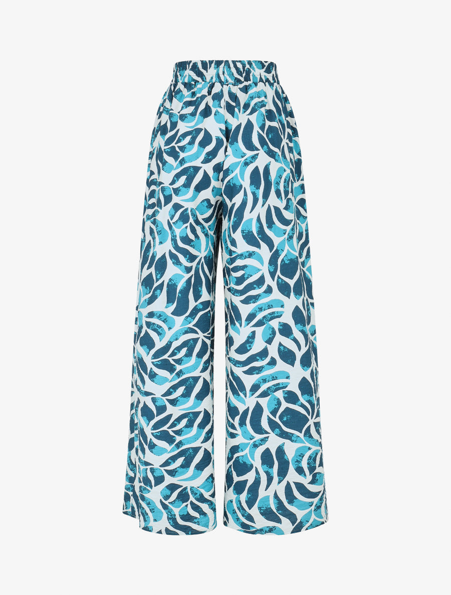 Pantalon droit imprimé abstrait - Bleu canard - 2