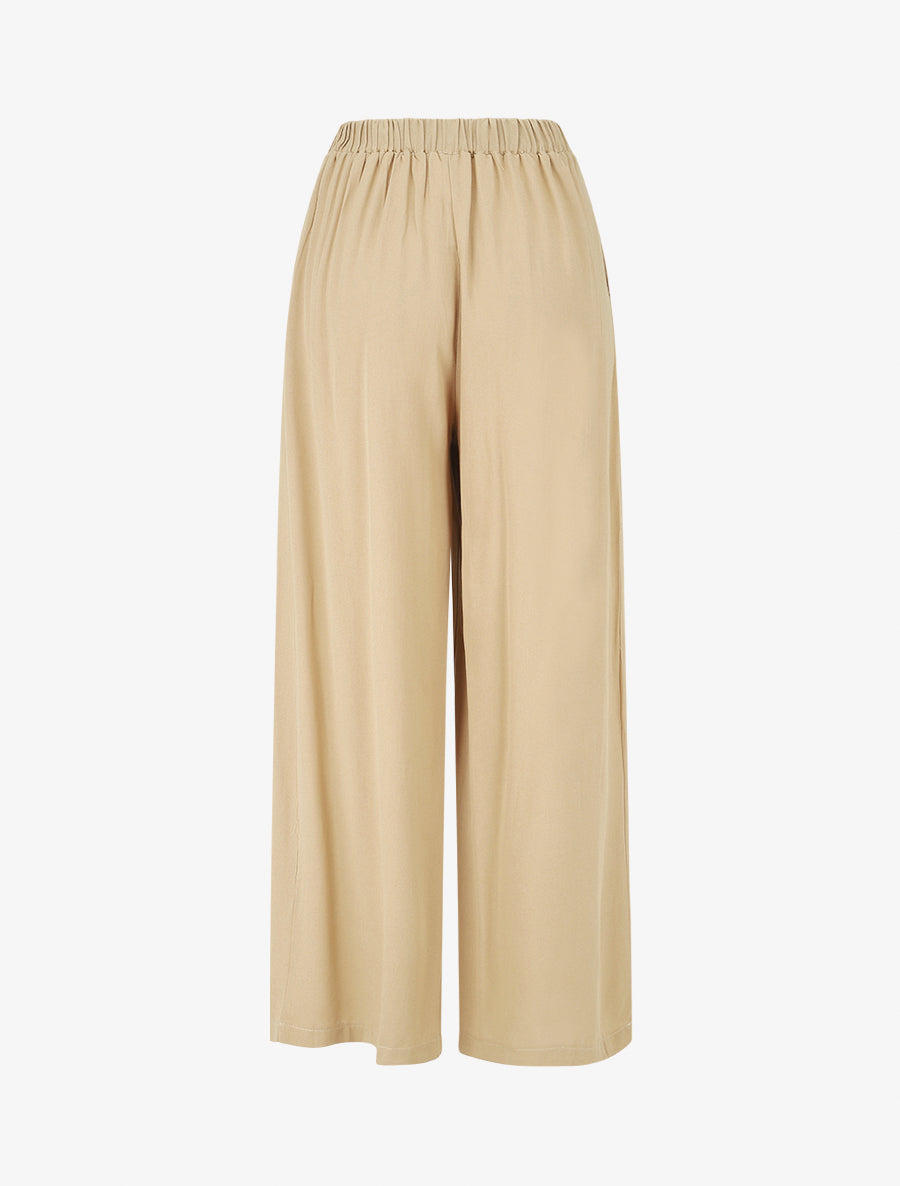 Pantalon uni fluide à taille élastiquée - Beige - 2