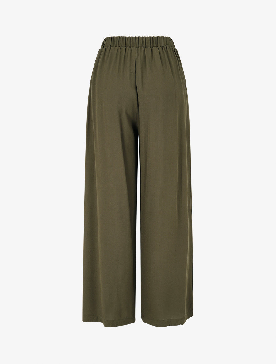 Pantalon uni fluide à taille élastiquée - Kaki - 2