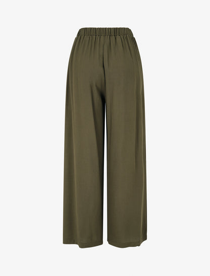 Pantalon uni fluide à taille élastiquée - Kaki - 2