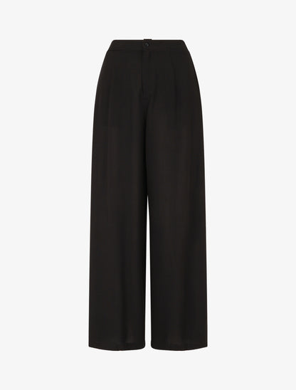 Pantalon uni fluide à taille élastiquée - Noir - 1