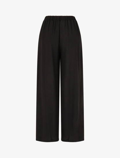 Pantalon uni fluide à taille élastiquée - Noir - 2