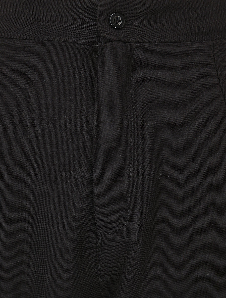 Pantalon uni fluide à taille élastiquée - Noir - 3