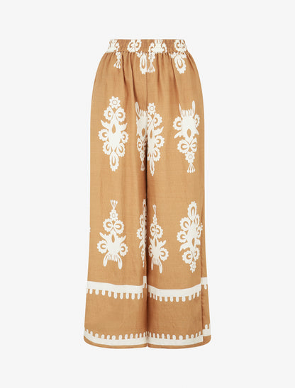 Pantalon droit imprimé ikat - Camel - 1
