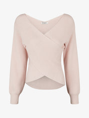 Pull uni côtelé à col cache-coeur - Rose