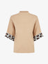 Pull à col montant et détail imprimé léopard - Camel - 1
