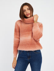 Pull droit effet duveteux à col roulé - Orange