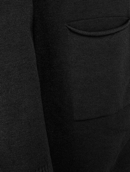 Gilet long uni à capuche - Noir - 3