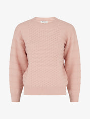 Pull droit à col rond en maille rayé - Rose - 1