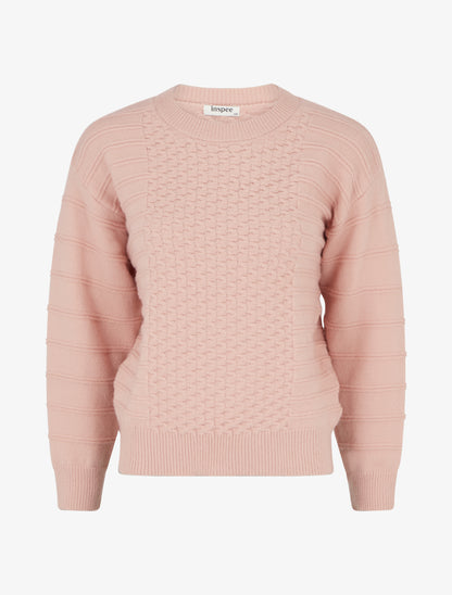Pull droit à col rond en maille rayé - Rose - 1