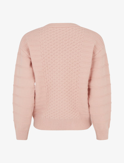 Pull droit à col rond en maille rayé - Rose - 2