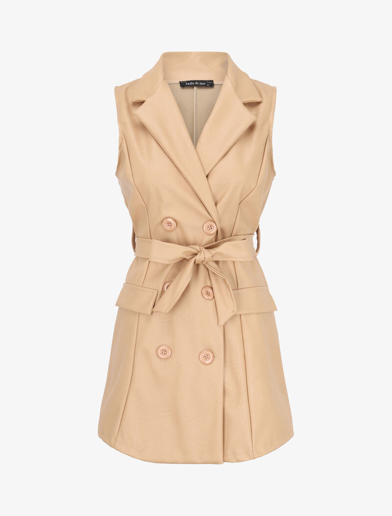 Robe blazer sans manches en simili - Beige - 4