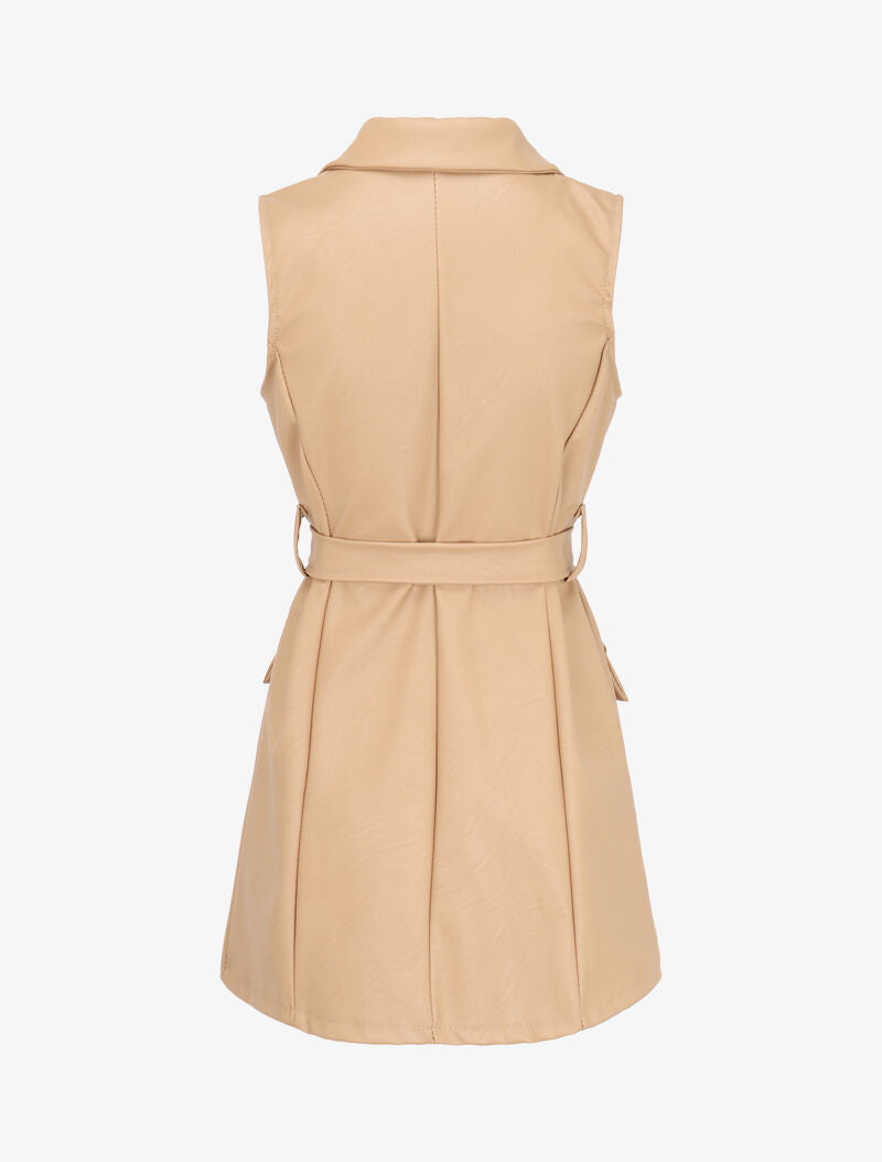 Robe blazer sans manches en simili - Beige - 2