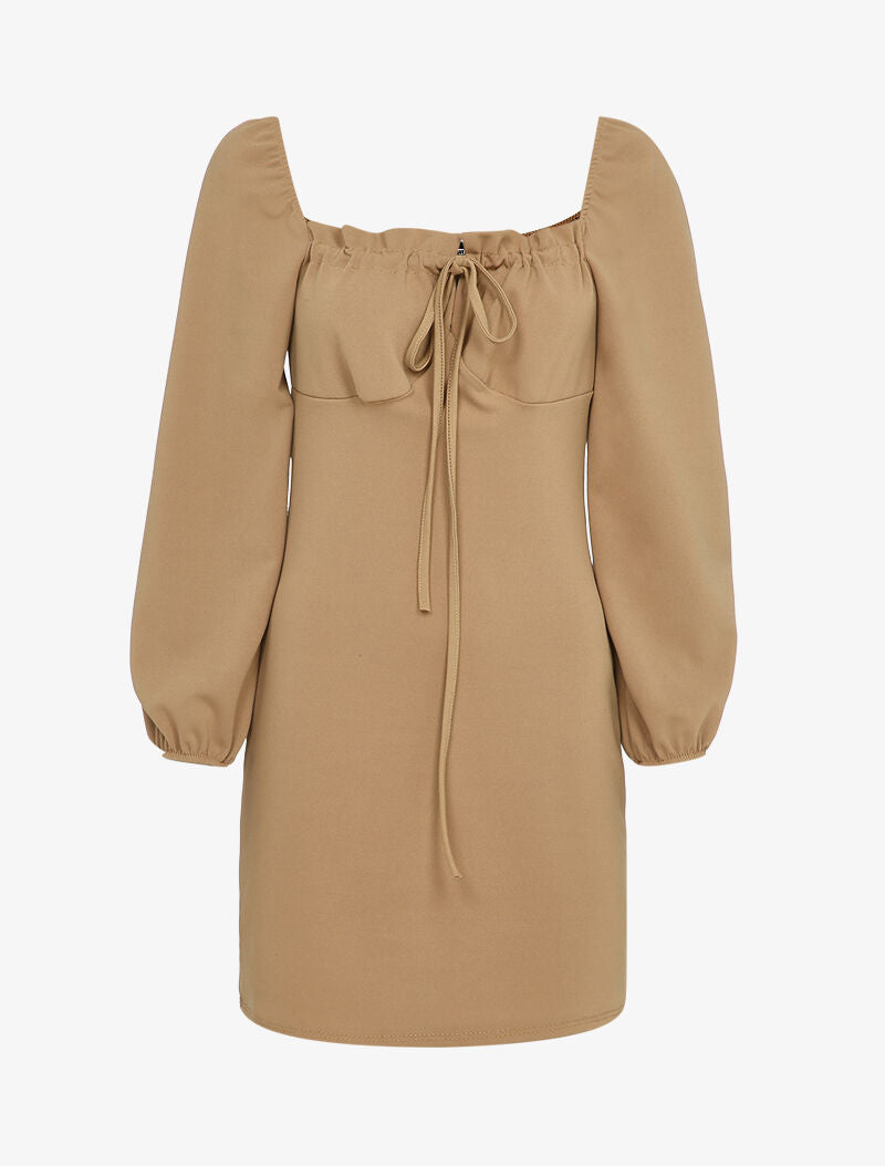 Robe empire à poitrine froncée - Camel - 1