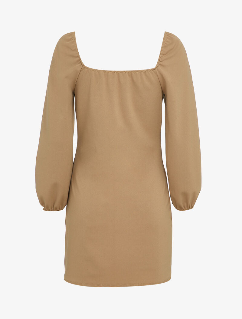 Robe empire à poitrine froncée - Camel - 2