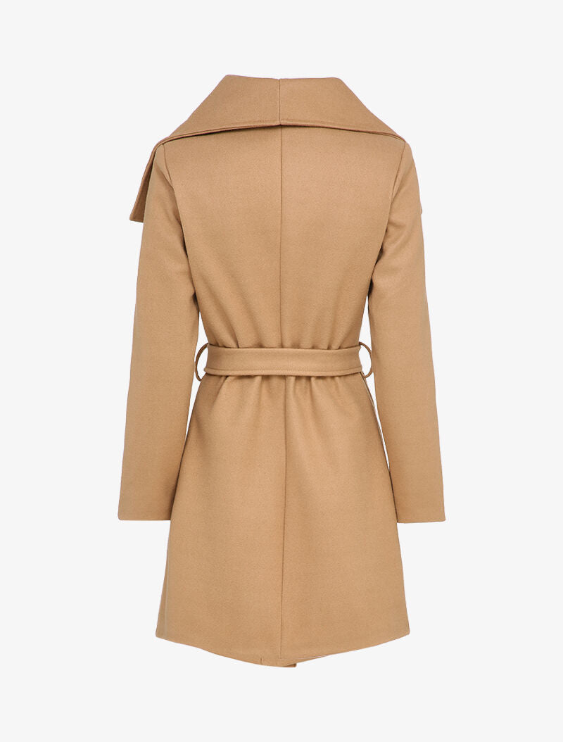Manteau mi-long à zip et large col - Camel - 2