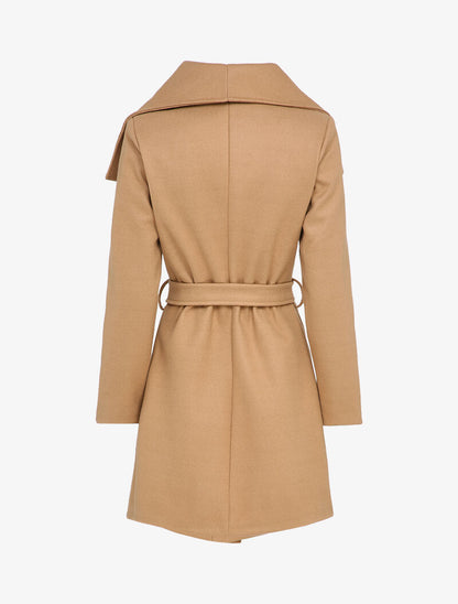 Manteau mi-long à zip et large col - Camel - 2