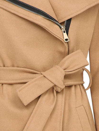 Manteau mi-long à zip et large col - Camel - 3