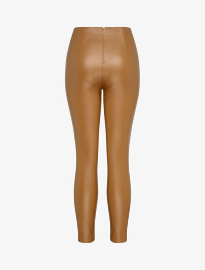 Pantalon en simili à détail boutons - Camel - 2
