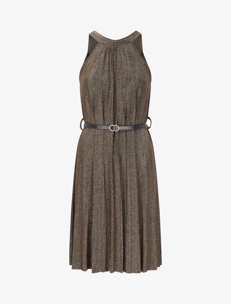 Robe plissée irisée à col américain - Doré - 1
