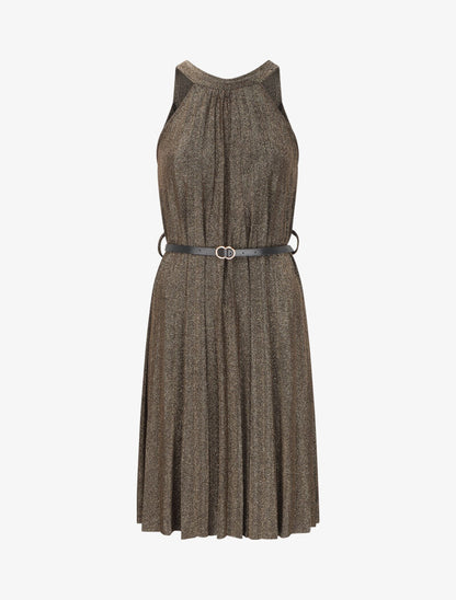 Robe plissée irisée à col américain - Doré - 1
