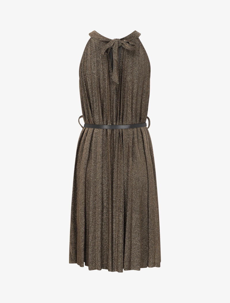Robe plissée irisée à col américain - Doré - 2