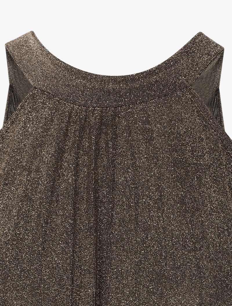 Robe plissée irisée à col américain - Doré - 3