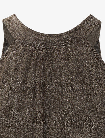 Robe plissée irisée à col américain - Doré - 3