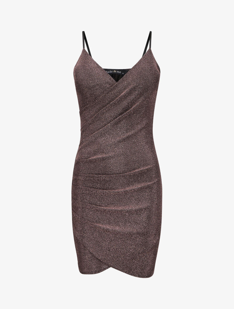 Robe irisée et drapée à fines bretelles - Rose - 1