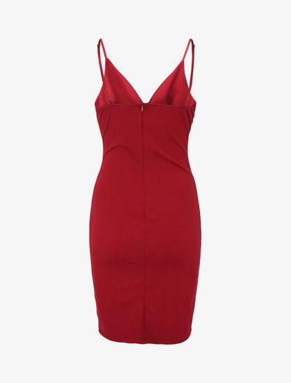 Robe cache-coeur asymétrique à fines bretelles - Bordeaux - 2